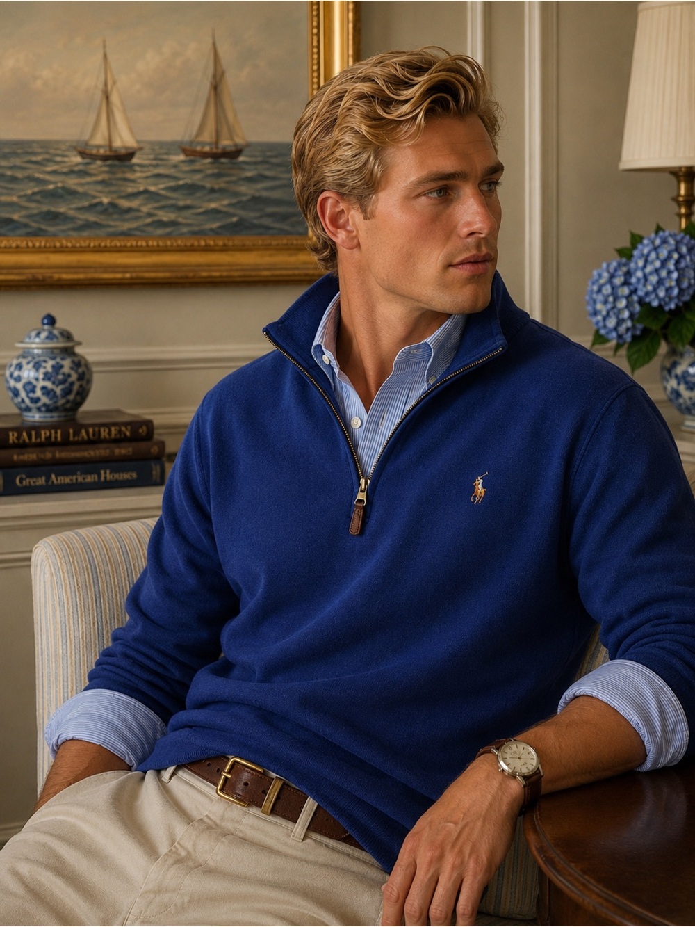 Polo Ralph Lauren Estate Rib 1/4 Zip Pullover Blue Heritage Preppy XL